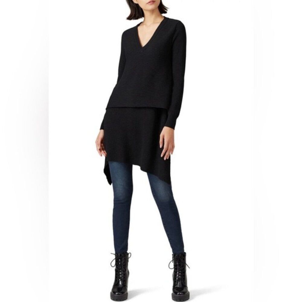 Derek Lam 10 Crosby Collective Luxe Black Asymmetrical layered Sweater tunic XS